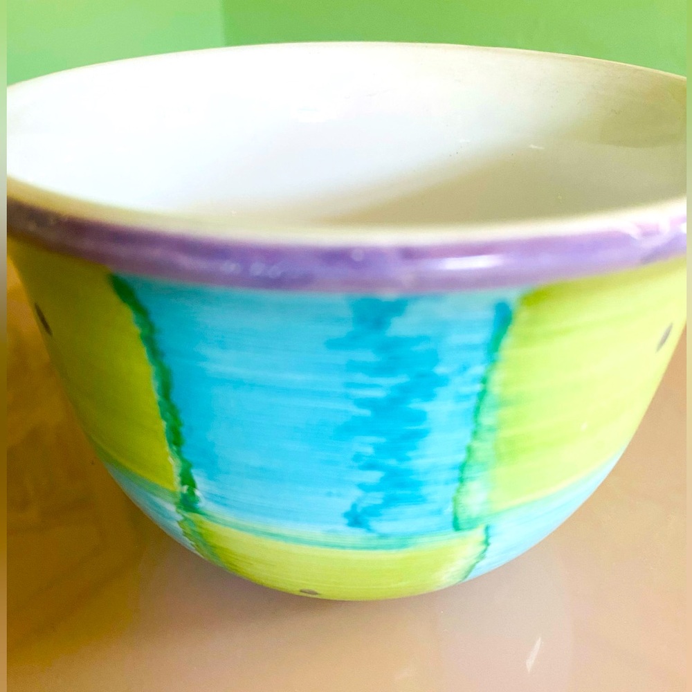 Vintage 1990 Italian Chiara Cerinotti Green, Blue & Purple Handmade Ceramic Bowl